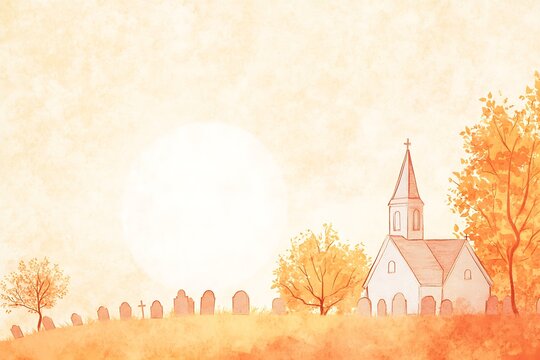 Serene autumn church landscape