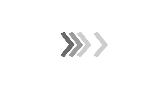 Series of black chevron arrows pointing on a solid white background.Representing progress and forward movement.