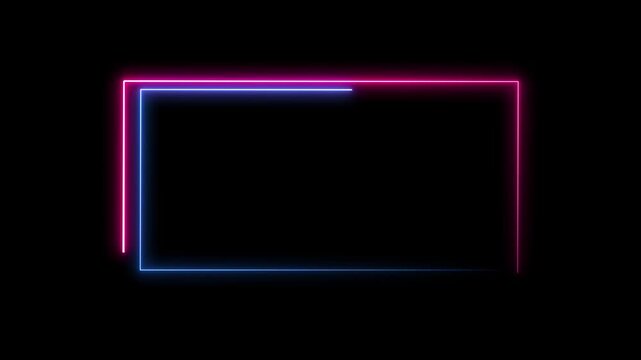 Seamless loop animated rectangle picture frame with two tone neon color 4K video motion graphic isolated on transparent background. Futuristic light effect for overlay element alpha channel 4K