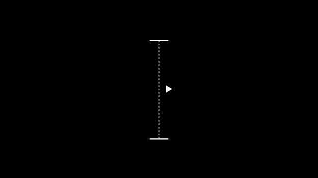 Minimalist loading spinner with rotating arrow and vertical dashed line on black background animation