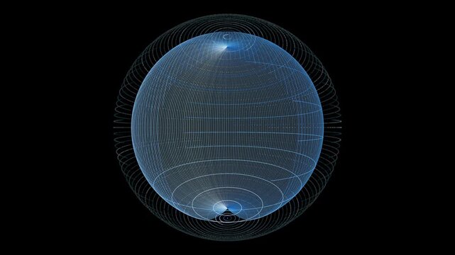 Wireframe Spheroid Abstract Technology Visualization on Black Background. 4K Video