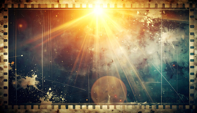 Vintage film frame overlay with light leaks and distressed texture, cinematic scratches, grain, dust, and aged emulsion effect for retro photography