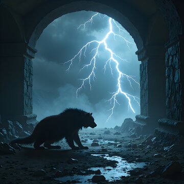 Predatory animal sheltering during a violent electrical storm
