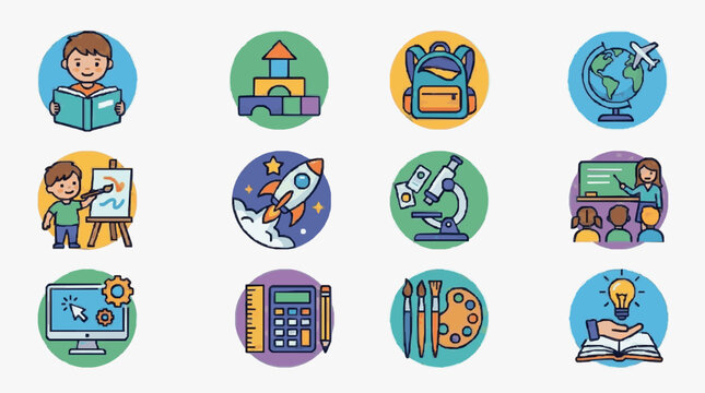 Illustrated Educational Icons Set.
