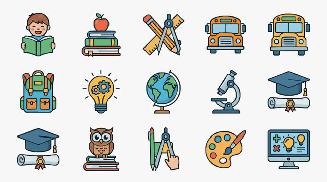 Illustrated Educational Icons Set.