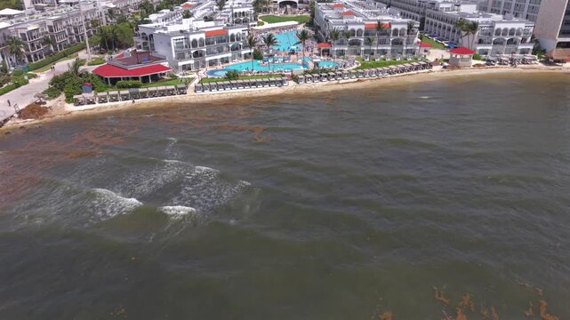 Aerial reveal of the Hyatt Vivid in Playa Del Carmen
