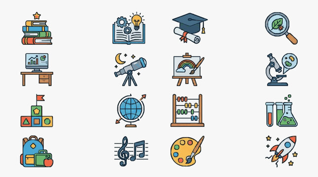Illustrated Educational Icons Set.