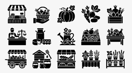 Obraz premium Illustrated Farm Market Stalls and Produce.