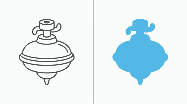 Blue spinning top toy icon set with outline.