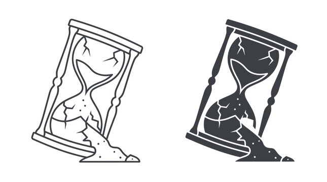 Broken hourglass, time running out concept