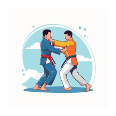 Fototapeta premium Karate fighters in action, flat vector illustration