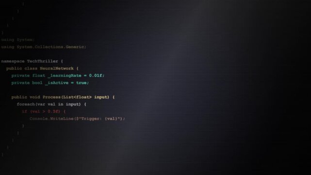 Abstract computer programming code on dark digital background