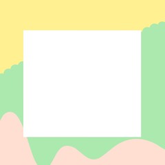 Obraz premium Modern abstract pastel background featuring organic flowing shapes in soft green, blush pink, and light yellow with a large white square copy space. 