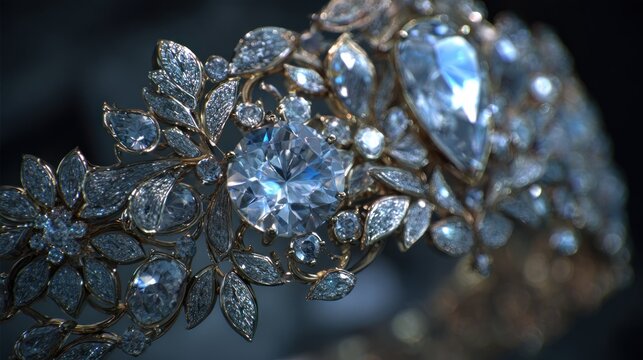 Ornate band featuring numerous shimmering faceted gemstones set in rich metallic accents.