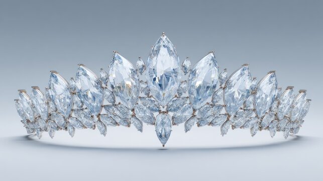 Ornate arrangement of numerous marquise cut clear gemstones forms an elaborate headpiece