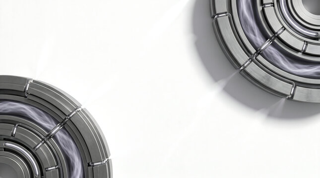 Heavy Asymmetric Top-Right and Bottom-Left Decorative Borders of Toroidal Plasma Magnetic Confinement Rings and Glow Tritium Tracers with White Empty Space for CV Resume Text