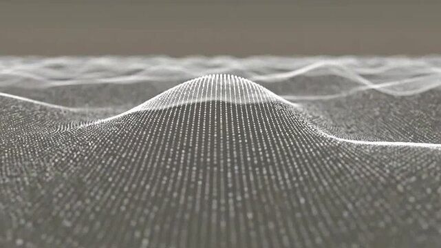 Abstract digital wave of white particles on a neutral background