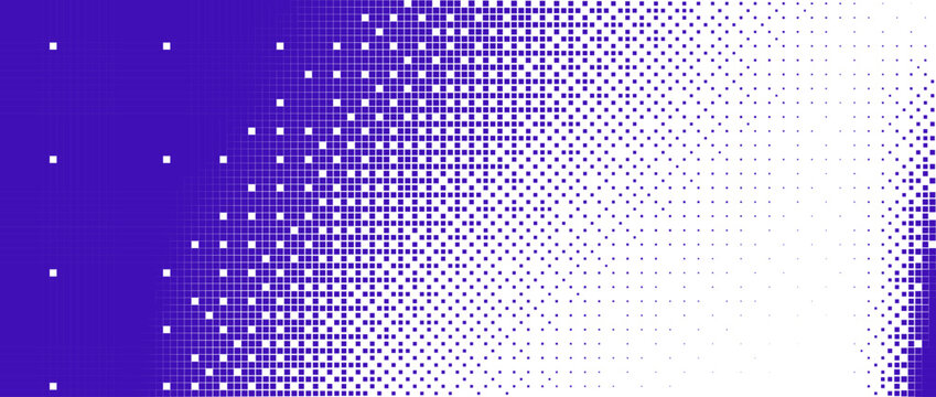 Neon AI pixel fade gradient bg. Blue, pink and purple gradient background. Abstract digital pattern with square elements grid. Vibrant cyber futuristic texture. Modern vector illustration.
