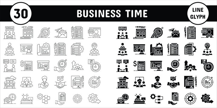 Business Time Line Glyph Vector Illustration Icon Sticker Set Design Materials
