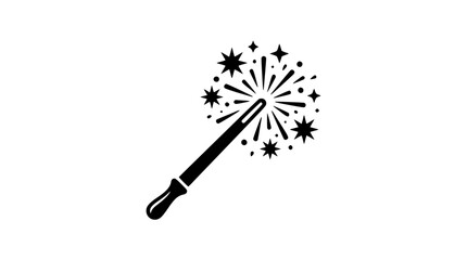 Naklejka premium Stylized graphic of a mystical wand, igniting a cascade of radiant stars and sparkling energy, a perfect emblem for imagination, wonder, and magical storytelling