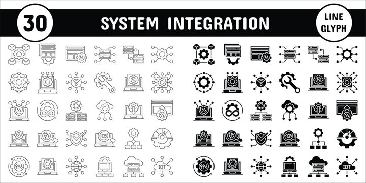 System Integration Line Glyph Vector Illustration Icon Sticker Set Design Materials