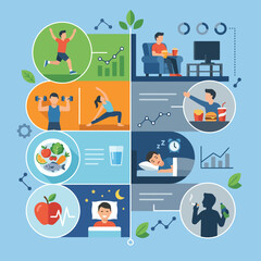 Fototapeta premium Infographic comparing healthy and unhealthy lifestyle choices