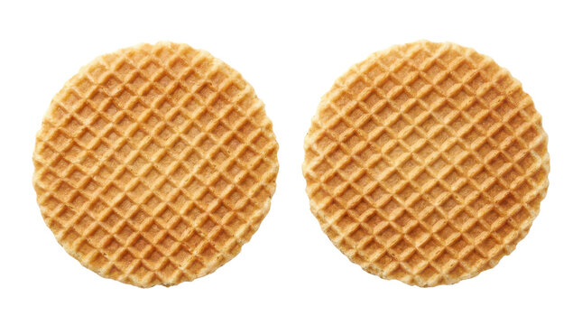 Two round waffle cookies with a grid pattern isolated on transparent background