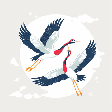 Two Cranes Flying in Circle