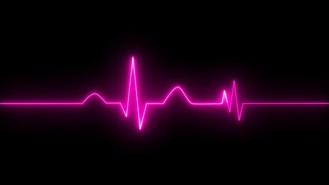 Pink neon electrocardiogram line on a black background abstract beat
