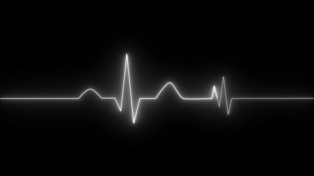 White neon electrocardiogram line on a black background abstract beat