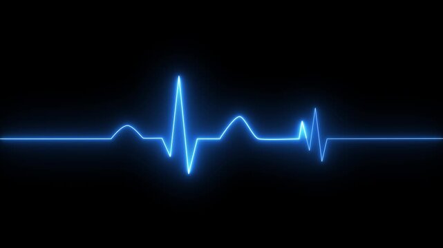 Blue neon electrocardiogram line on a black background abstract beat
