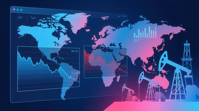 Gasoline prices rising: digital screen with financial chart graphs and oil pumps Rise in concept double exposure