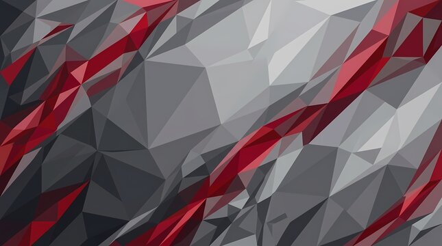 Abstract Geometric Background with Red Stripes and Gray Polygons