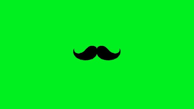 Loopable black moustache animation isolated on chroma key green backdrop, designed for playful visuals, character design elements, social media content, and editable motion graphics.
