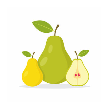 Flat design illustration of pears with slice and leaves
