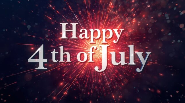 Fireworks display illuminates the night sky with a celebratory message wishing everyone a happy fourth of July holiday.