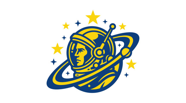 Astronaut explorer with helmet and planetary rings among stars