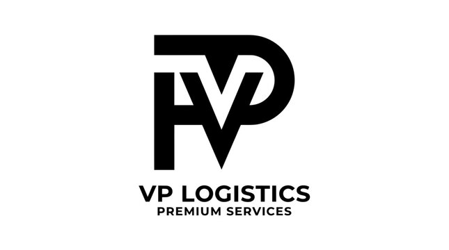 Modern vp logistics logo with interlocking letters and bold typography