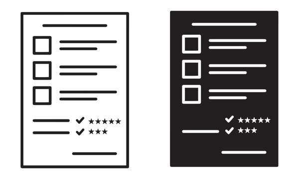 Black and white checklist icons with checkboxes and rating stars Vector, illustration