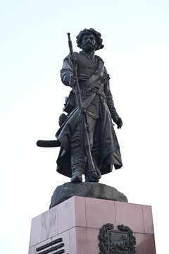 Monument to the Cossack pioneer Yakov Pokhabov, founder of the city of Irkutsk, on the Angara embankment