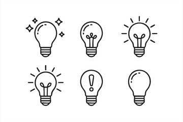 Lightbulb Line Icons Featuring Bright Ideas, Creativity, Discovery, Alert, Sparkles and Illumination © ALI