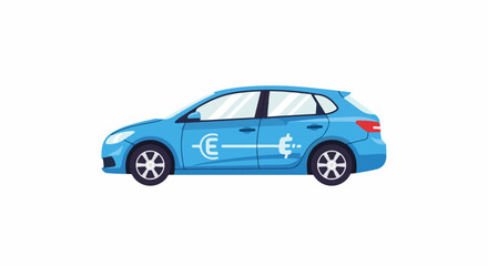 Fototapeta premium A blue electric car with a white charging symbol on its side