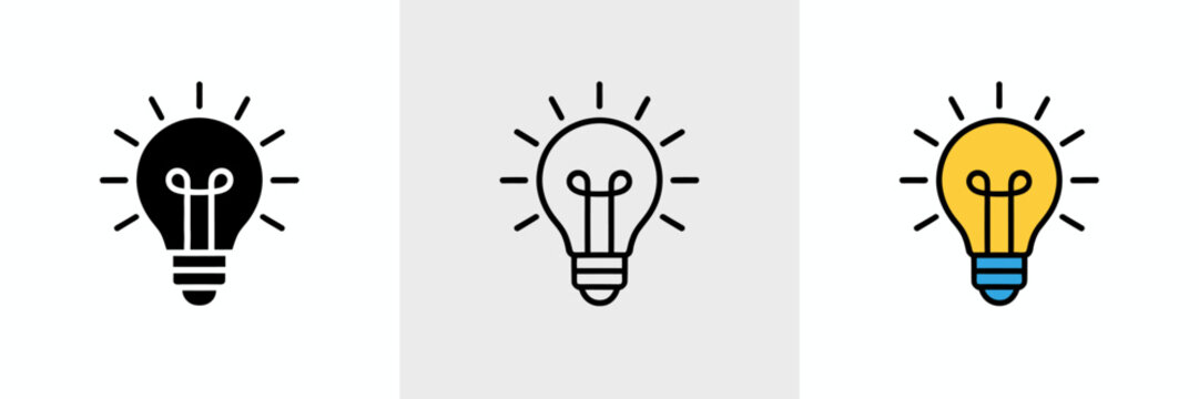 Light Bulb Line and Solid Icon Set Symbolizing Idea and Innovation Vector Illustration