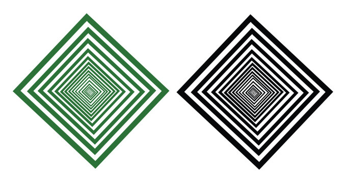 Square icon set geometric tunnel illusion green black