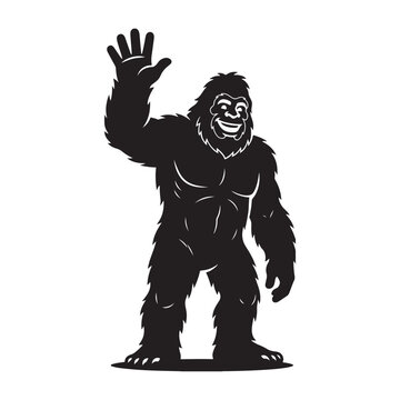 Friendly bigfoot mascot waving hand illustration
