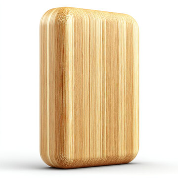 Rectangular bamboo wood block with vertical grain texture standing on white surface