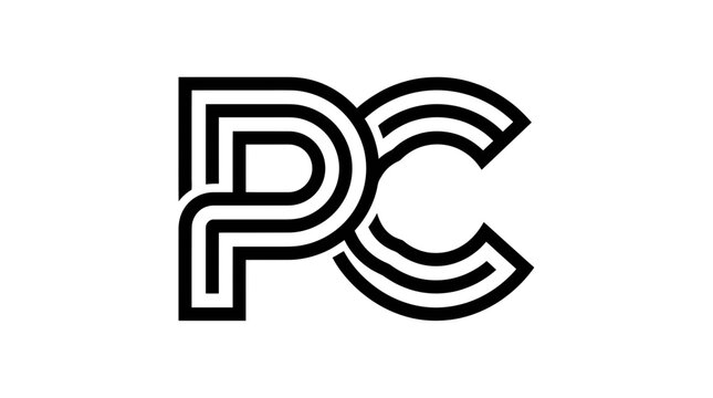 Modern pc letter mark logo featuring parallel black lines