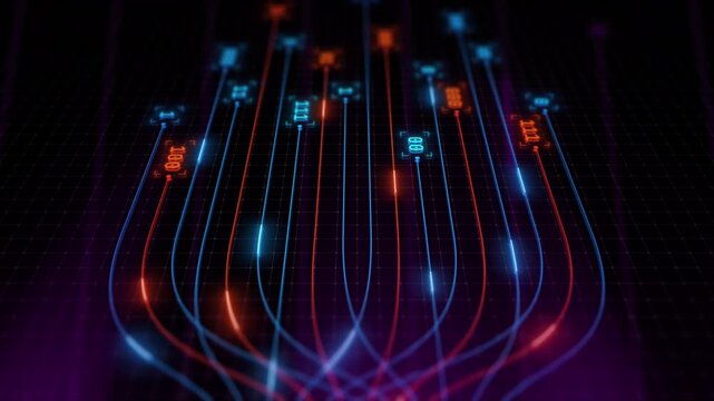 AI Infrastructure Network Processing Binary Data Flow Through Intelligent Digital Architecture Animation