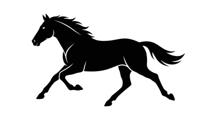 Silhouette of a powerful black horse galloping with mane flowing, isolated on white. © nanas