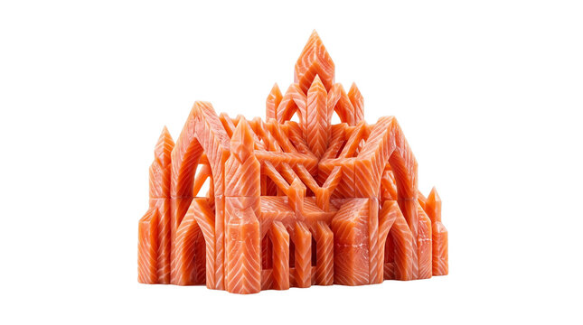 3D printed architectural model of a gothic cathedral, orange resin prototype of a church building, additive manufacturing for architecture isolated PNG with Transparent Background